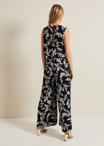 Phase Eight Aubrey Leaf Print Jumpsuit Black/Multicolor USA | 8271350-UP